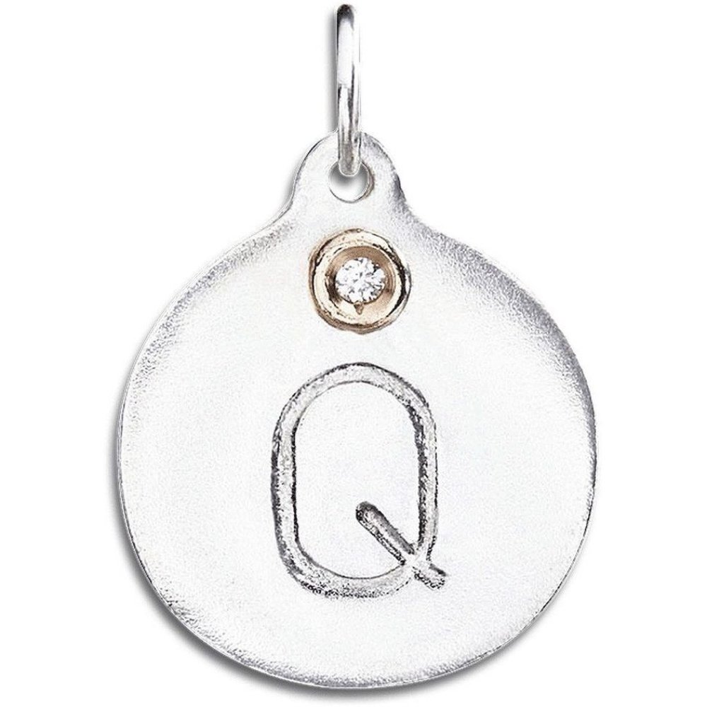 Helen Ficalora Sterling Silver &14k Initial Q W/Diamond Pendant/Disk Charm /